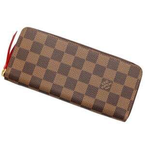 Louis Vuitton Ebene Brown Long Wallet Clemence Portefeuille Cerise Red